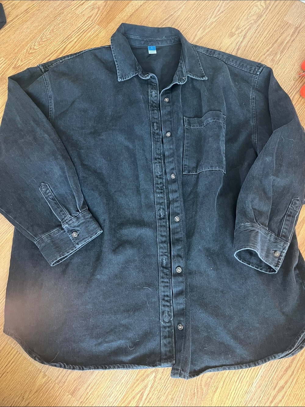 Oversized Old Navy Black Denim Button-Down Shirt